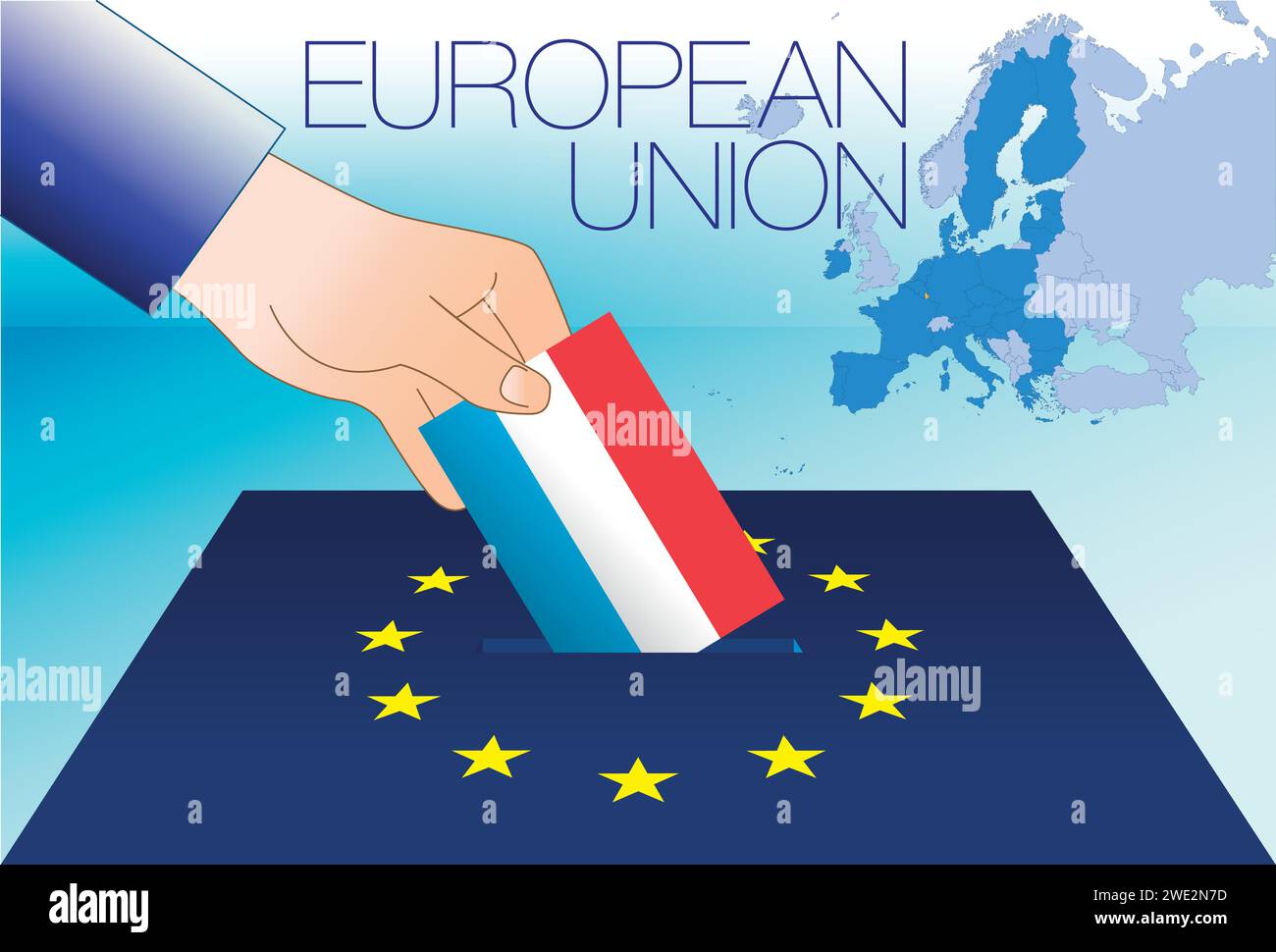 Europäische Union, Wahlbox, Wahlen zum Europäischen parlament, luxemburgische Flagge und Karte, Vektorillustration Stock Vektor