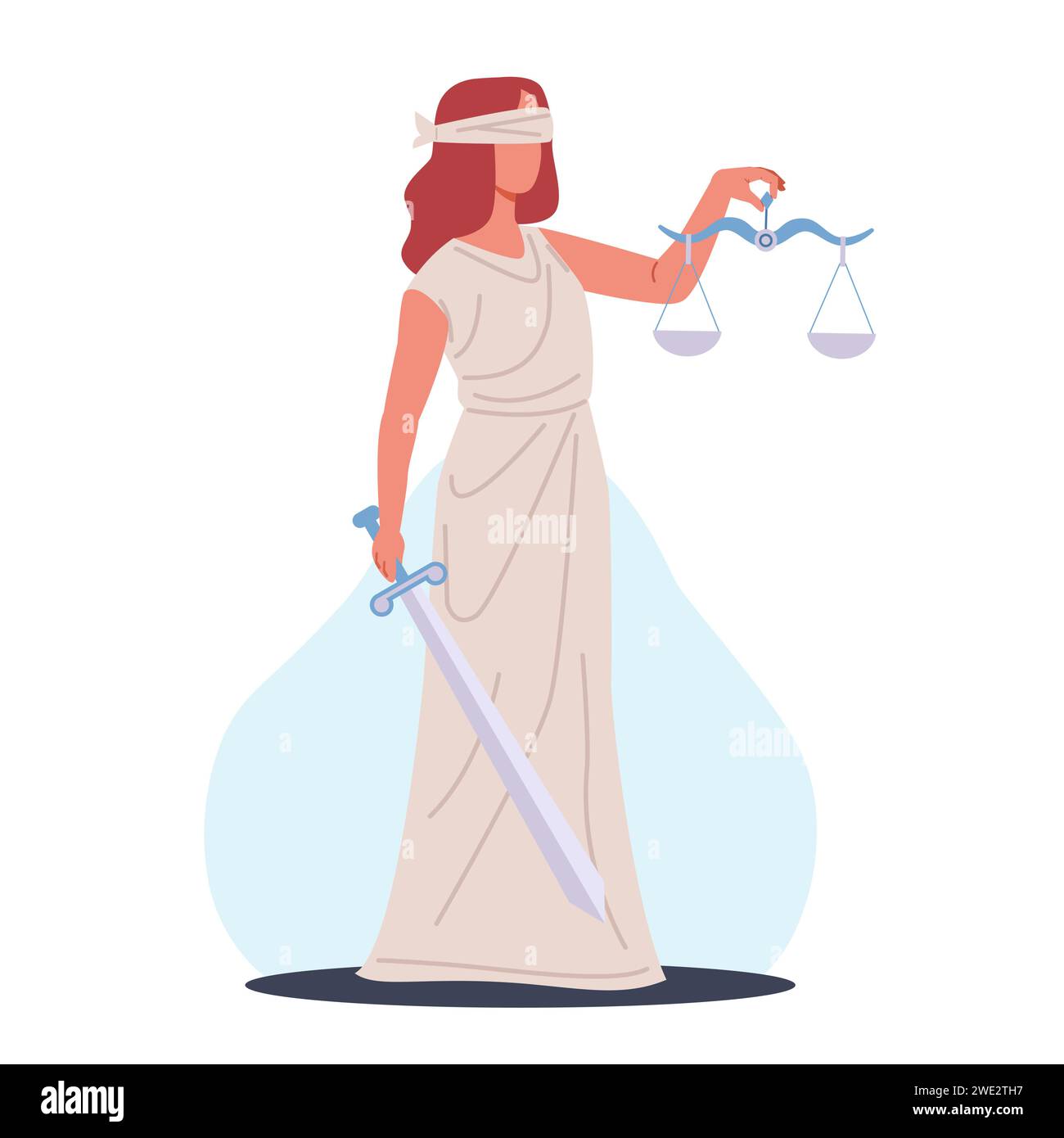 Lady Justice. Themis mit den Augen verbunden mit Schuppen und Schwert. Griechische Göttin. Gleichheit der Strafverfolgung. Urteil des Gerichtshofs. Richter und Anwälte Gott Stock Vektor