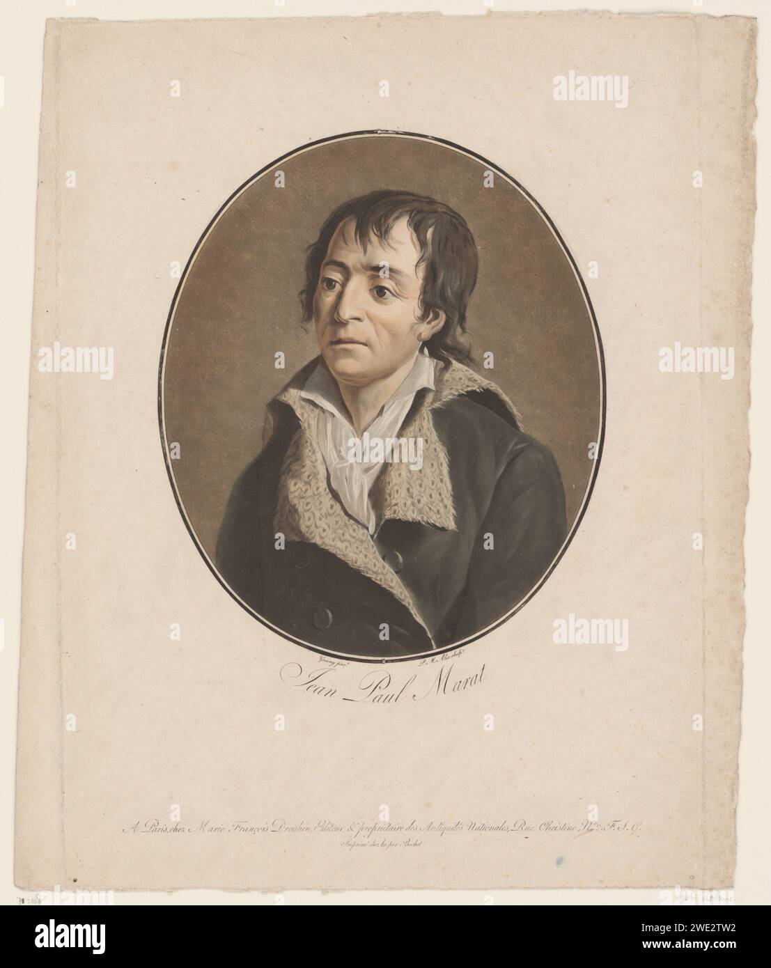 Portret van Jean Paul Marat, Pierre Michel Alix, nach Jean Francois Garnerey, 1793–1795 Druck Porträt des französischen Revolutionärs Jean Paul Marat in einem Oval. Druckerei: Frankfurter: Paris-Papier Stockfoto