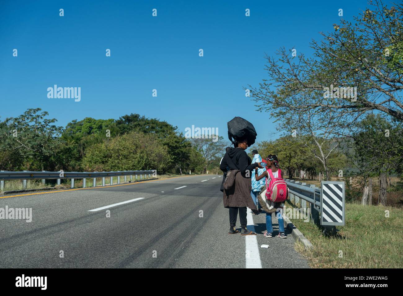 Die afrikanischen Einwanderer, die sich von Chiapas, Mexiko, auf eine Reise in die Vereinigten Staaten begeben Stockfoto