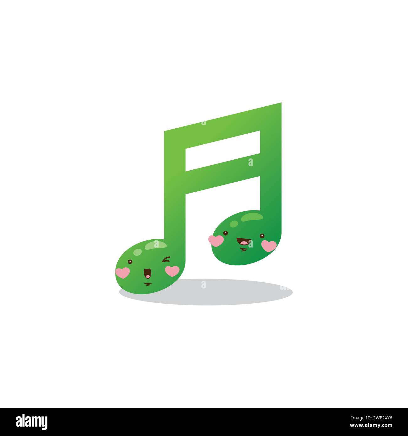 Netter lustiger Musiknotiz Charakter netter Cartoon Kawaii Stil auf weißem Hintergrund Vektor Illustration. Happy Character Konzept Stock Vektor