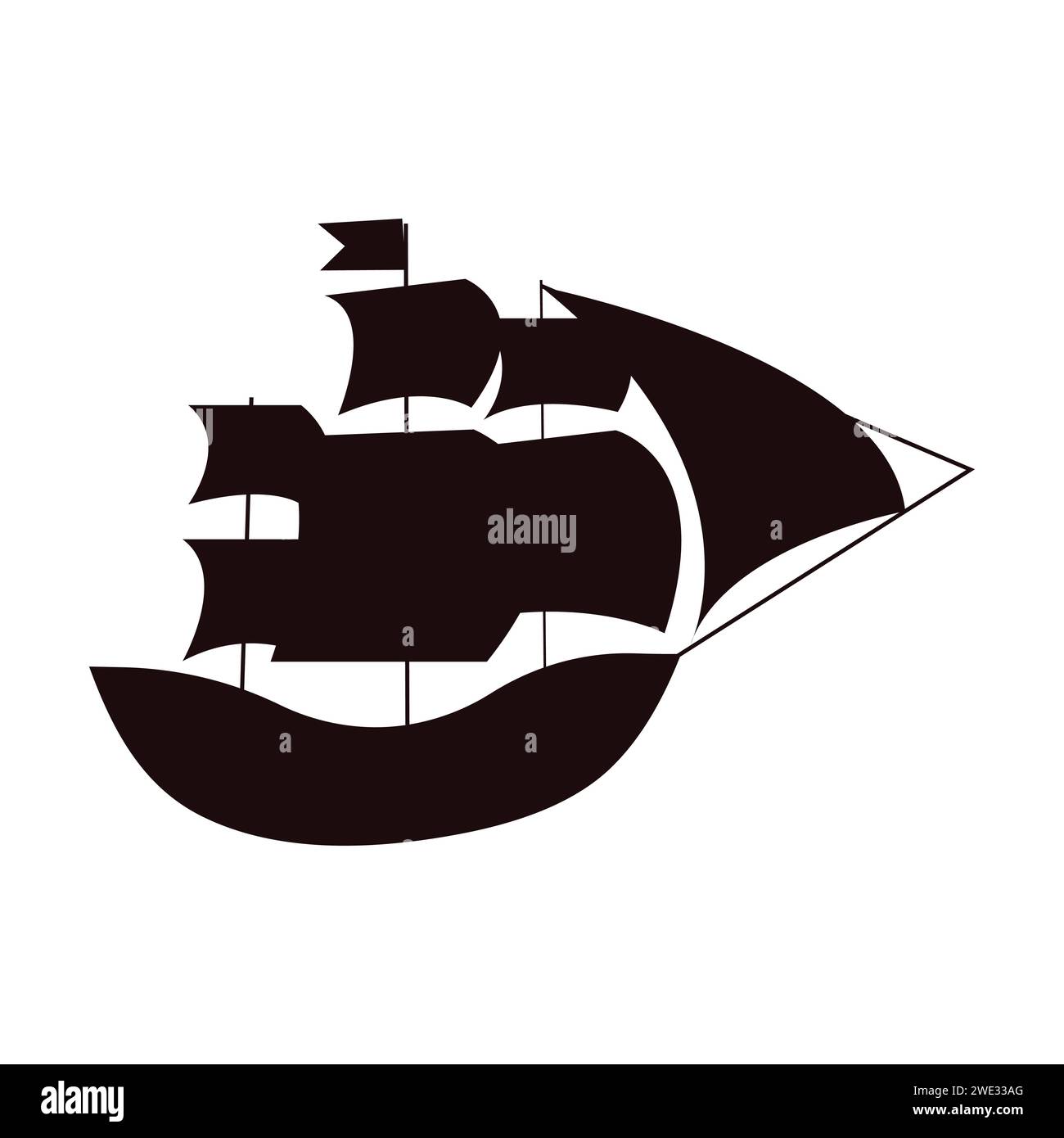 Schwarze Silhouette eines Segelschiffes. Einfaches Symbol. Vektorillustration isoliert auf weißem Hintergrund. Stock Vektor