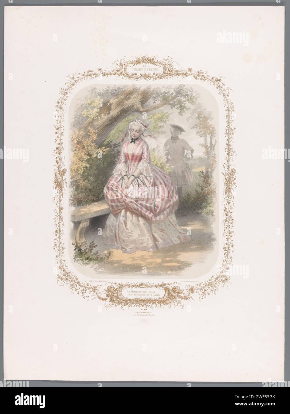 Zwei Lieben trennen sich, Ernest Jaime, nach Eugène Guérard, 1852–1857, das Pariser Papier Ende einer Liebesaffäre drucken. Modische Frau, „Belle“. Dandy, Beau Stockfoto