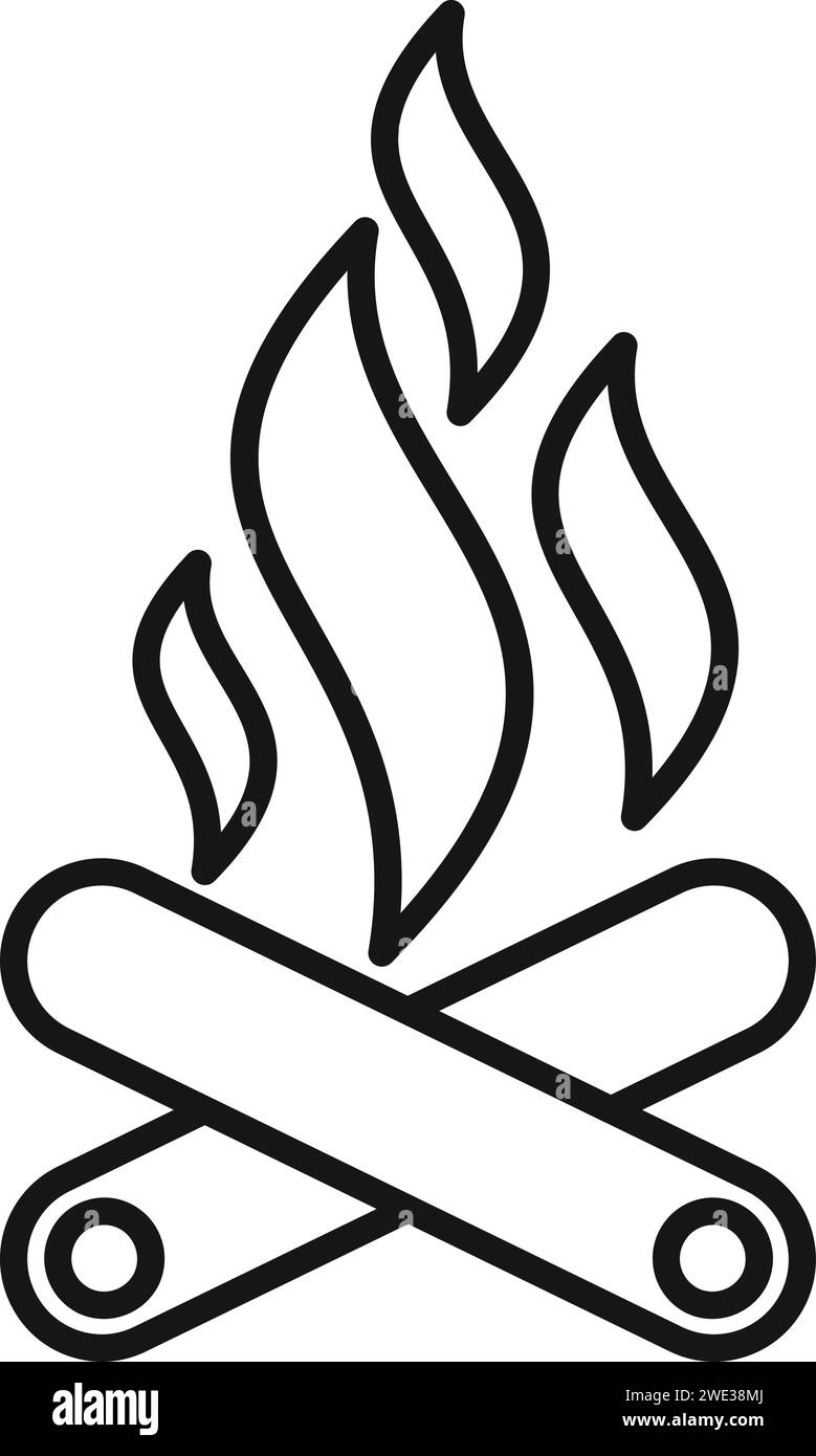 Natur-Lagerfeuer-Symbol Umrissvektor. Outdoor-Abenteuer. Kompass-Eskapade Stock Vektor