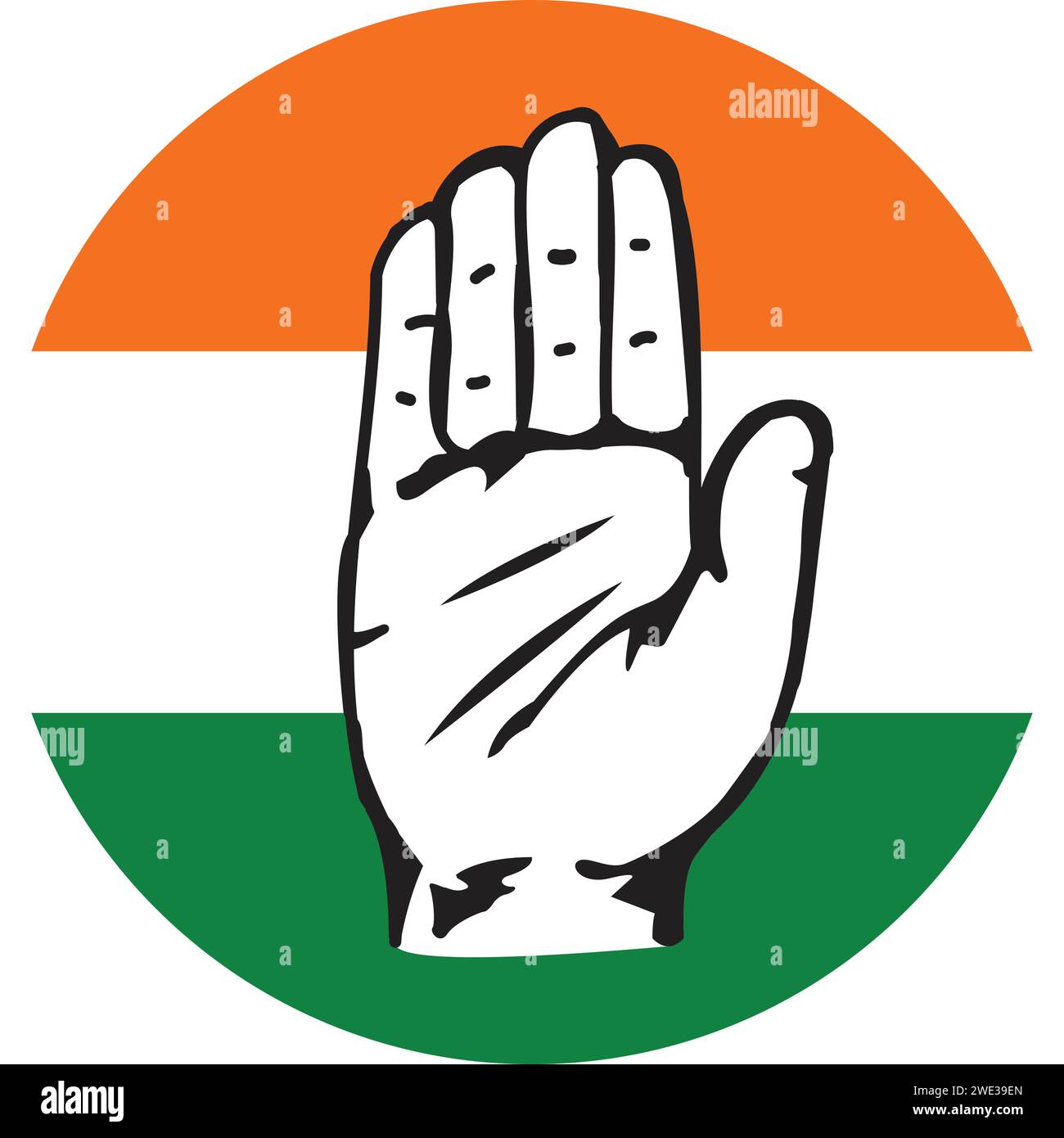 INC-Partei, indische Nationalkongresspartei-Flagge, Parteizeichen der Partei, Symbol der Kongresspartei Stock Vektor