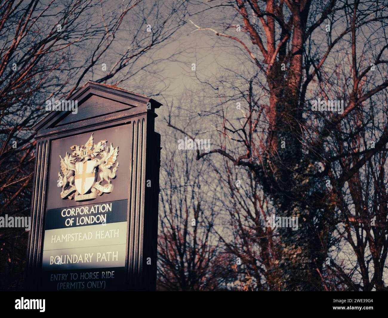 Hampstead Heath Sign, Hampstead Heath, Hampstead, London, England, GROSSBRITANNIEN, GB. Stockfoto