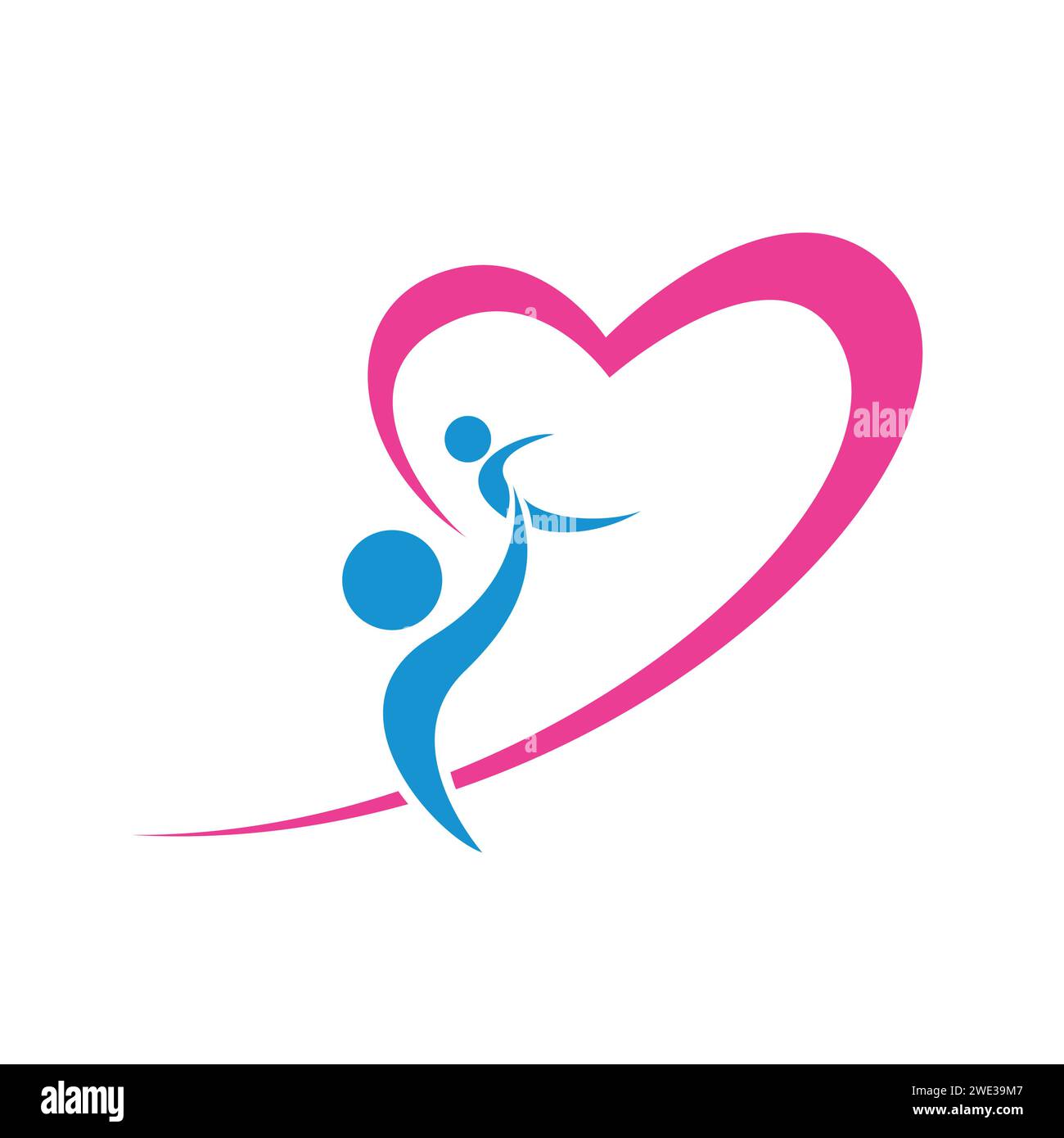 Mom, Baby und Herz. Logo-Vorlage. Das Pflegezeichen der Mutter. Symbol der elterlichen Liebe. Vektorabbildung. Symbol Mutter und Baby. Logo-Vektor-Design-Vorlage Stock Vektor