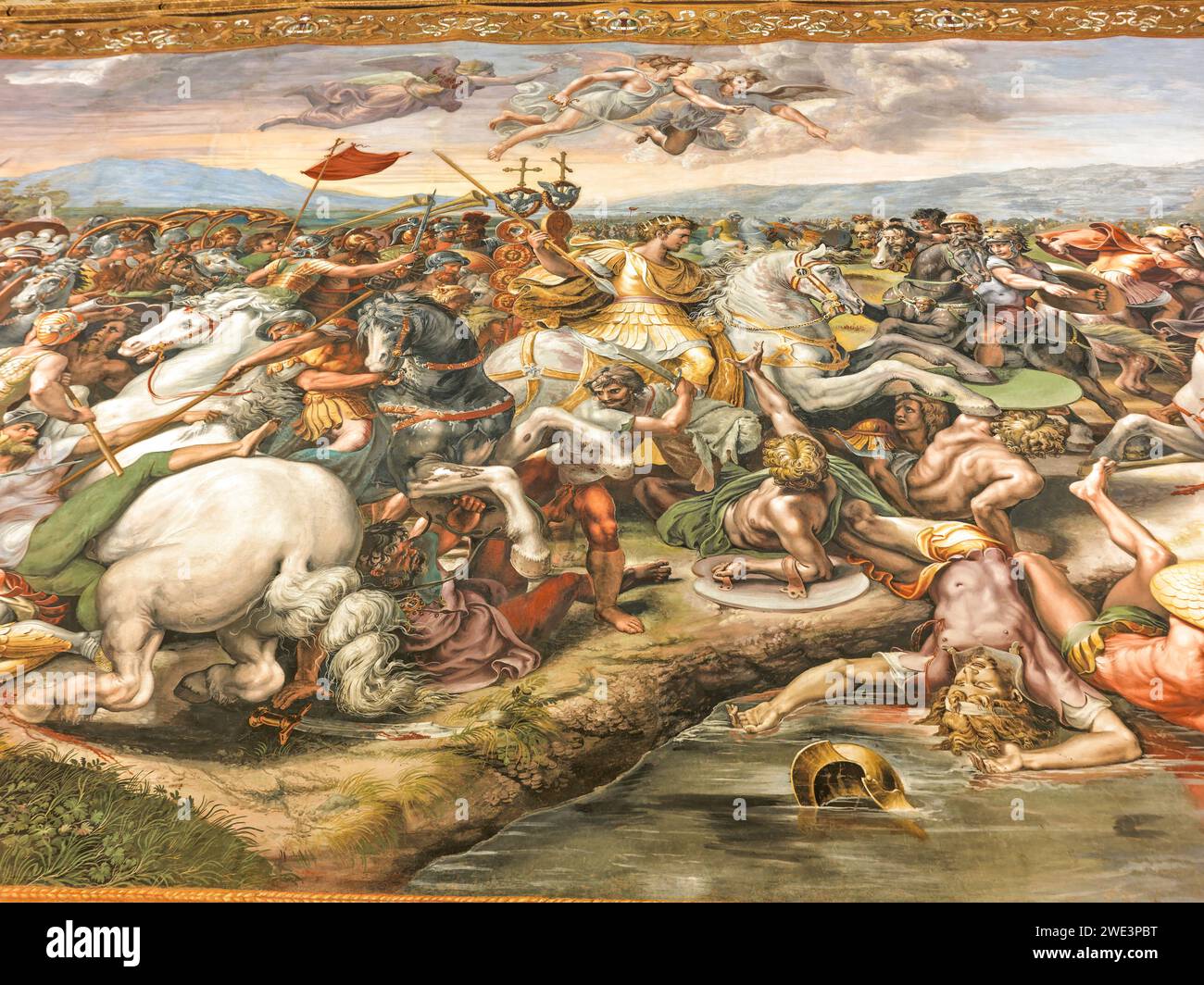 Schlacht von der Milvischen Brücke, 312, Sieg durch die Armee von Kaiser Konstantin; Gemälde von Raffael im Konstantin-Zimmer, eines der Raphael-Zimmer, Vati Stockfoto