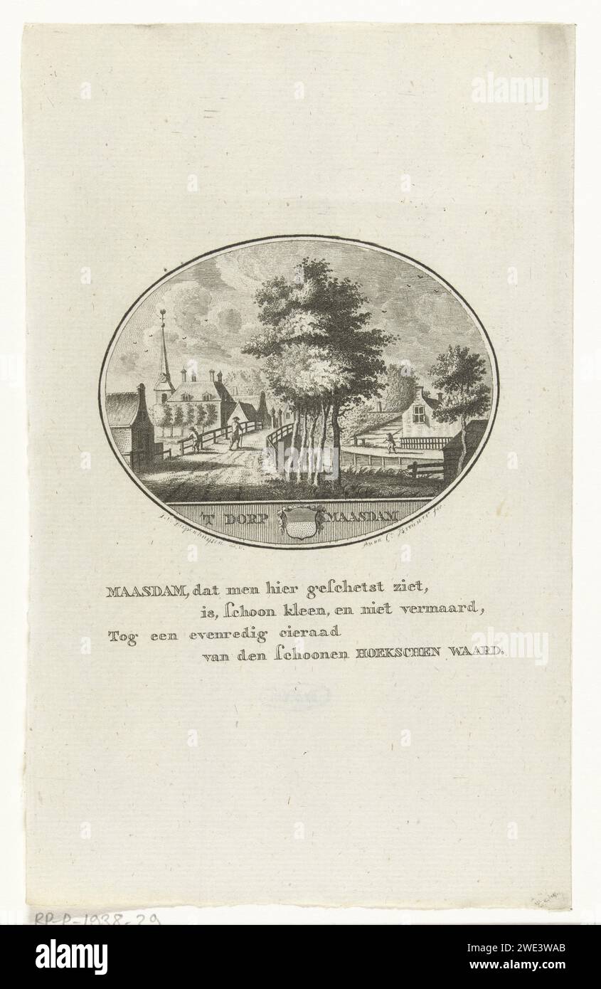 Blick auf das Dorf Maasdam, Anna Catharina Brouwer, nach Johannes van Diepenhuijsen, 1791 - 1793 Druck Amsterdam (möglicherweise) Papier ätzend Stadt-Ansicht im Allgemeinen; 'Veduta' Maasdam Stockfoto