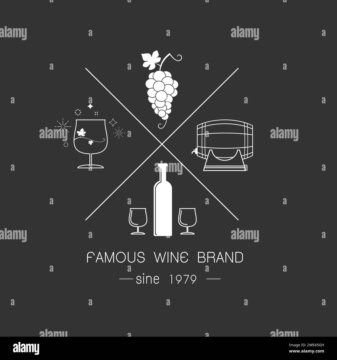 Satz von Weinetiketten. Designelemente zum Thema Wein. Sammlung von Weinsymbolen: Traube, Flasche. Moderne Weinetiketten. Embleme und Logos des Weines Stock Vektor