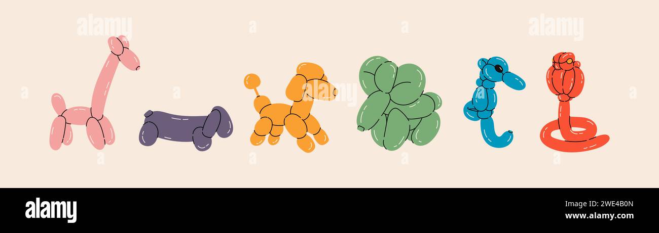 Verschiedene Ballontiere Sammlung Stock Vektor