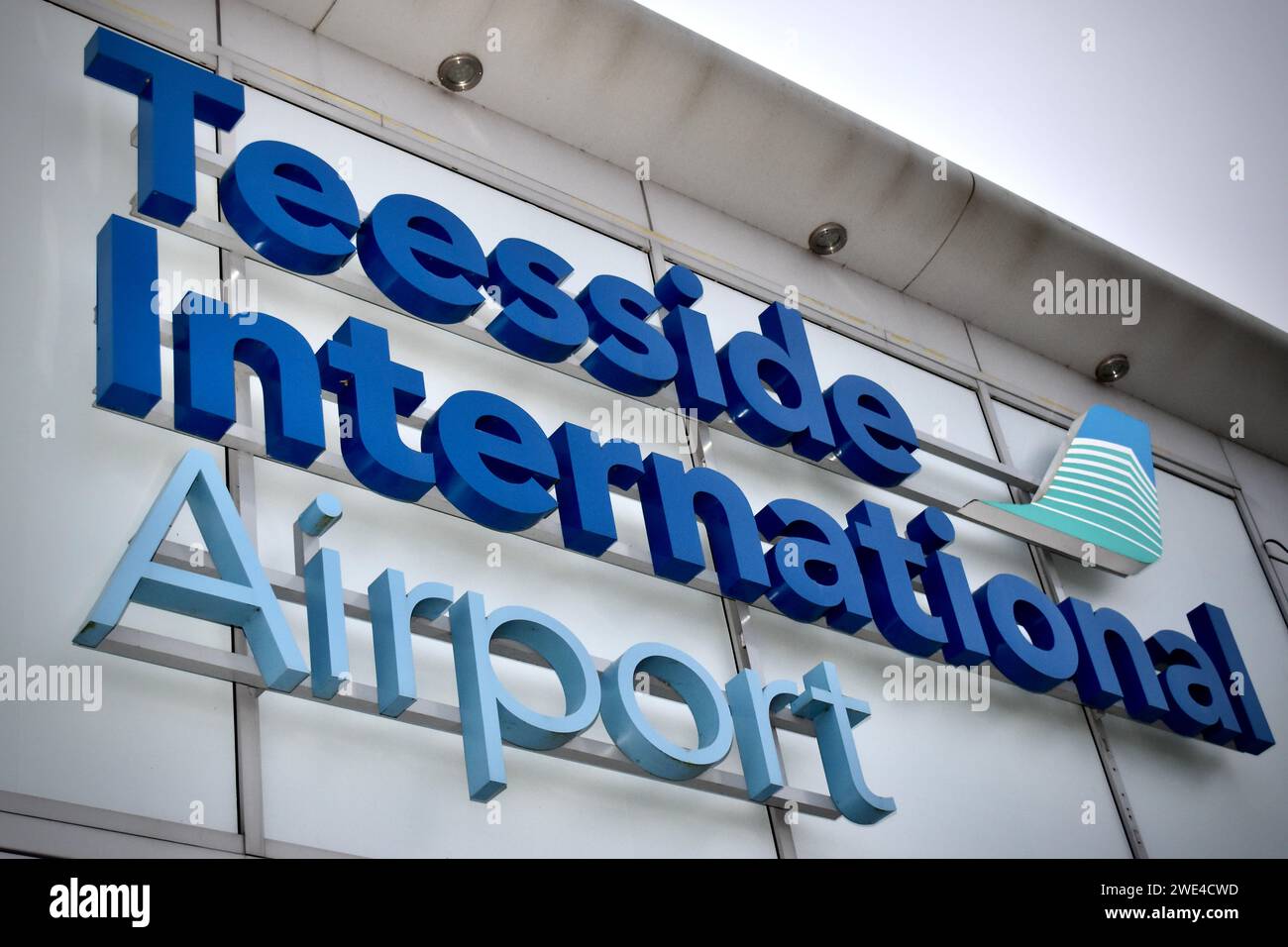 Schild mit der Marke Teesside International Airport Stockfoto