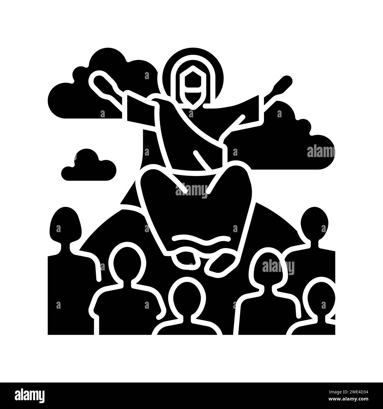 Predigt auf dem schwarzen Glyphen-Symbol des Berges Stock Vektor