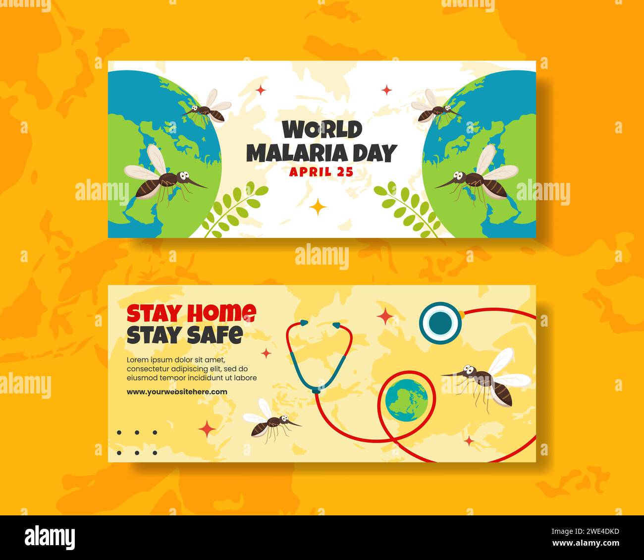 Malaria Day Horizontal Banner Flat Cartoon Hand Gezeichnete Vorlagen Hintergrund Illustration Stock Vektor