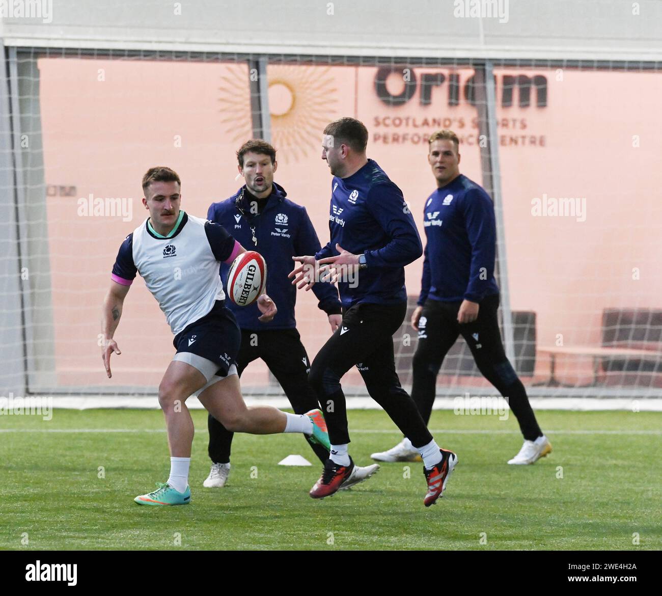 Oriam Sports Centre Edinburgh.Scotland, UK. Januar 2024. Scotland Rugby Training für Six Nations Match gegen Wales. Quelle: eric mccowat/Alamy Live News Stockfoto