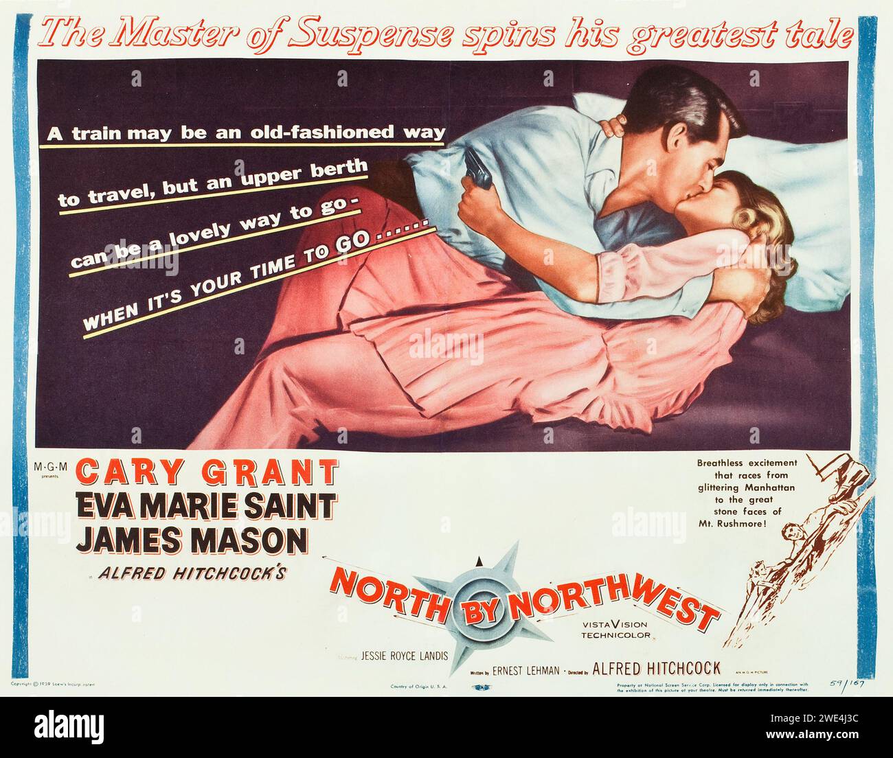 North by Northwest (MGM, 1959). Vintage-Filmplakat von Cary Grant. Hitchcock: Cary Grant, Eva Marie Saint, James Mason. Stockfoto