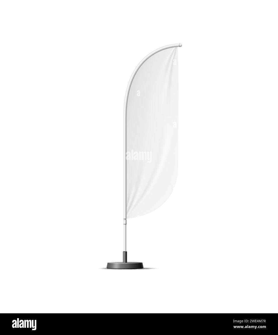 Realistischer Bannerstand, Strandflagge. Isolierte 3D-Vektorfahne, ein leeres Modell mit einer klaren Leinwand, um Branding oder Botschaften in einer dynamischen und auffälligen Outdoor-Umgebung zu präsentieren Stock Vektor