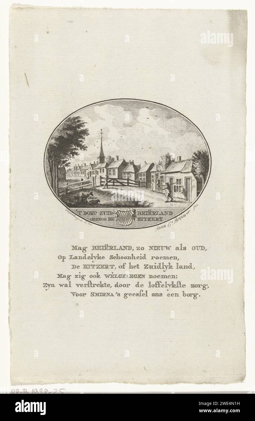 Blick auf das Dorf Zuid-Beijerland, Anna Catharina Brouwer, nach Johannes van Diepenhuijsen, 1791 - 1793 Druck Amsterdam (möglicherweise) Papierätzung Stadtansicht im Allgemeinen; 'Veduta' Zuid-Beijerland Stockfoto