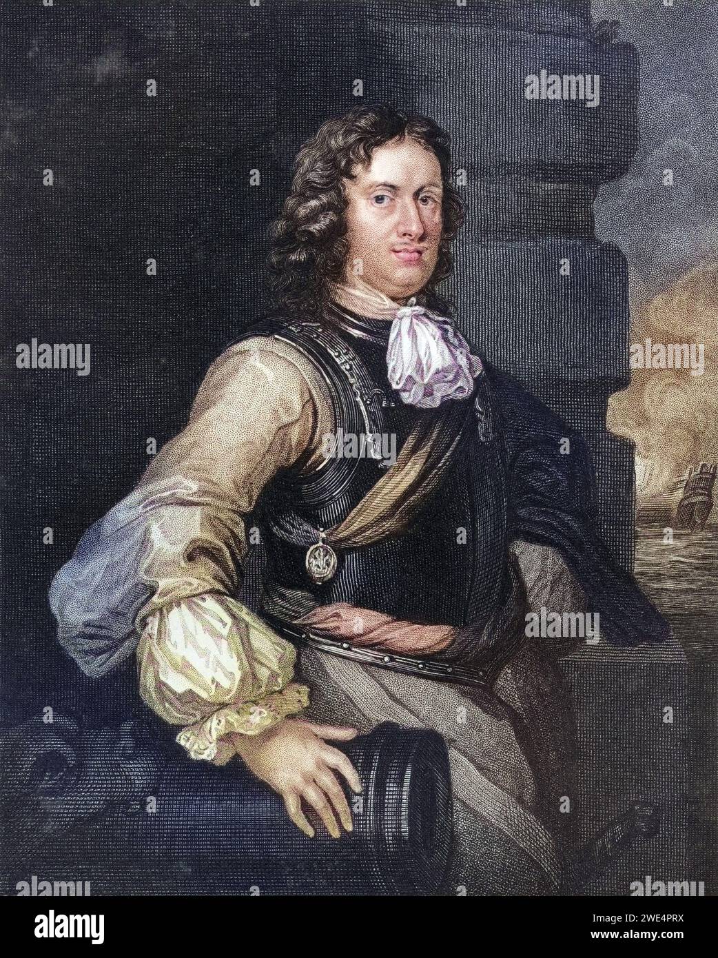 Edward Montagu 1. Earl of Sundwich Viscount Hinchingbrooke 1625 bis 1672 englischer Admiral, der Karl II 1660 nach England brachte, Historisch, digital restaurierte Reproduktion von einer Vorlage aus dem 19. Jahrhundert, Datum nicht angegeben Stockfoto