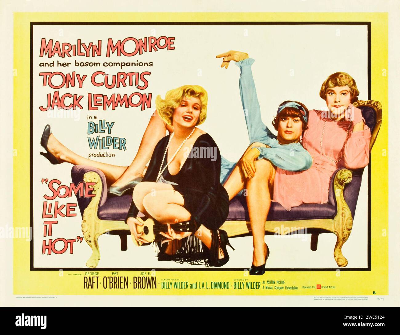 Some Like It Hot (United Artists, 1959). Oldtimer-Filmposter. Marilyn Monroe, Tony Curtis, Jack Lemmon. Stockfoto