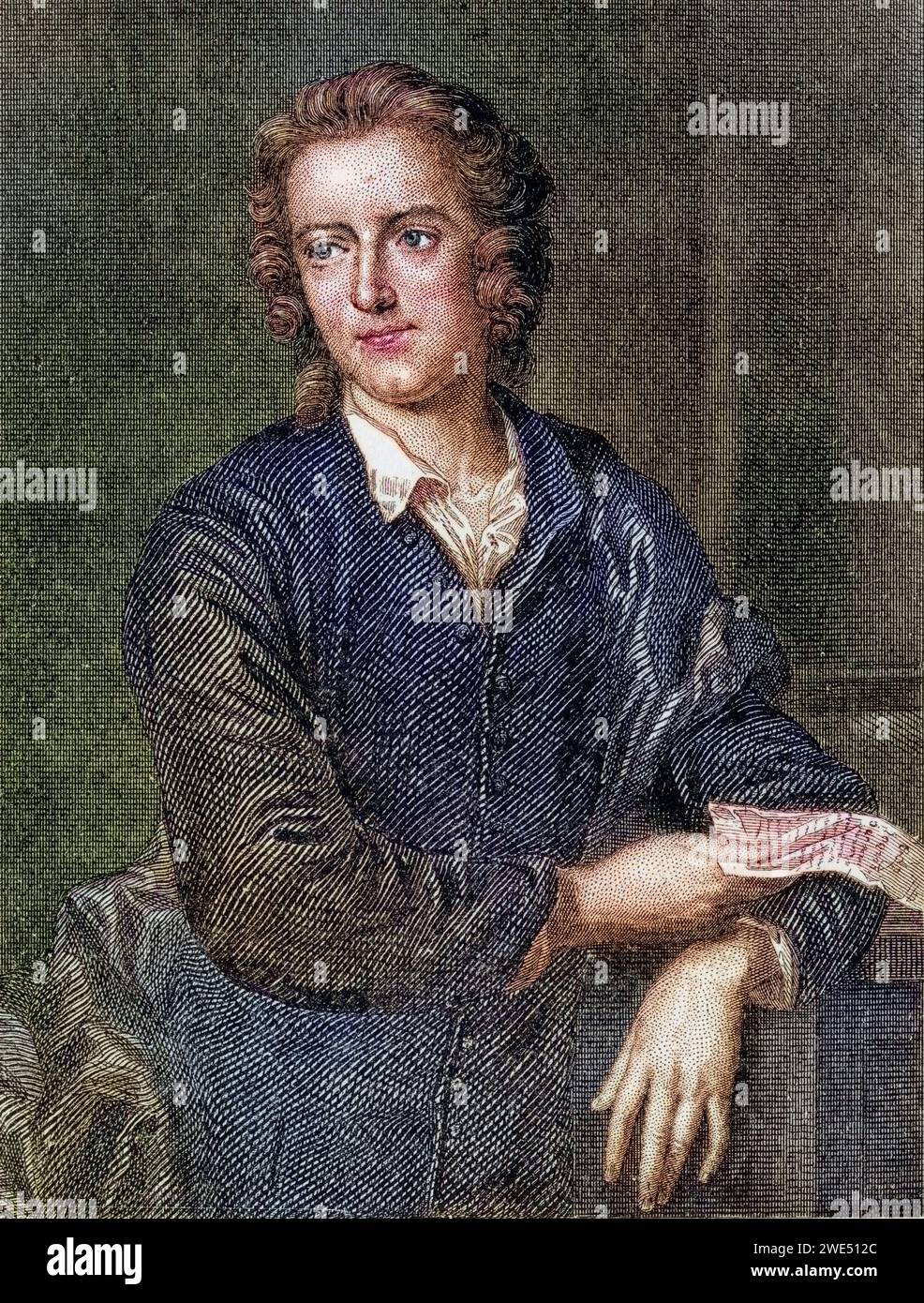 Thomas Gray 1716 – 1771 englischer Dichter, Klassischer Gelehrter und Universitätsprofessor nach Malerei von John Giles Eccardt, Historisch, digital restaurierte Reproduktion von einer Vorlage aus dem 19. Jahrhundert, Datum nicht angegeben Stockfoto