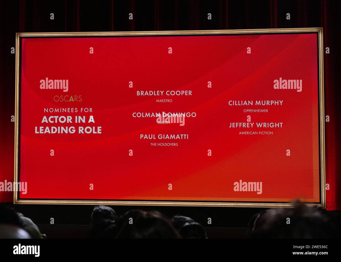 Los Angeles, USA. Januar 2024. Nominierungen für SCHAUSPIELER IN Einer HAUPTROLLE bei der Ankündigung der 96. Oscars Nominierungen, die am Dienstag, den 23. Januar 2024, im Samuel Goldwyn Theater, Academy of Motion Picture Arts and Sciences in Beverly Hills, KALIFORNIEN, stattfand. (Foto: Sthanlee B. Mirador/SIPA USA) Credit: SIPA USA/Alamy Live News Stockfoto