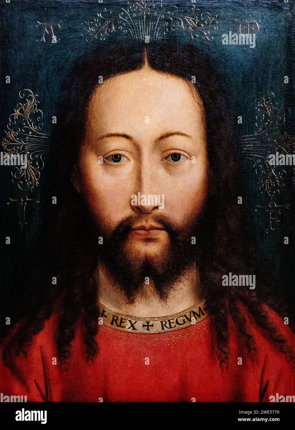 Kopie nach Jan van Eyck Malerei; „das Heilige Gesicht Christi“ um 1500; Öl auf Eichenholz; Jesus Christus malte Kopf und Gesicht. Siehe zusätzliche Hinweise. Stockfoto