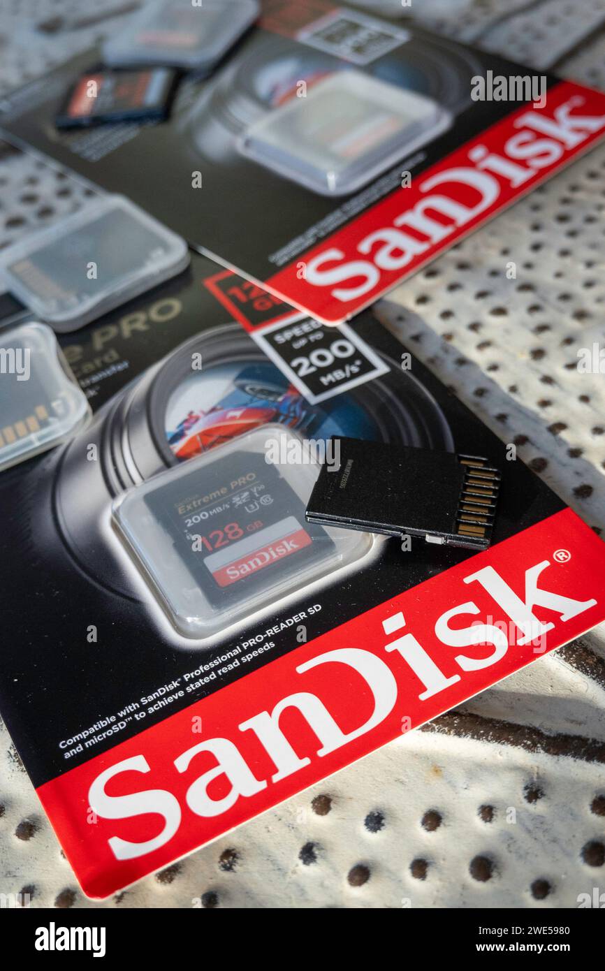 Stillleben von SanDisk Speicherkarten Stockfoto