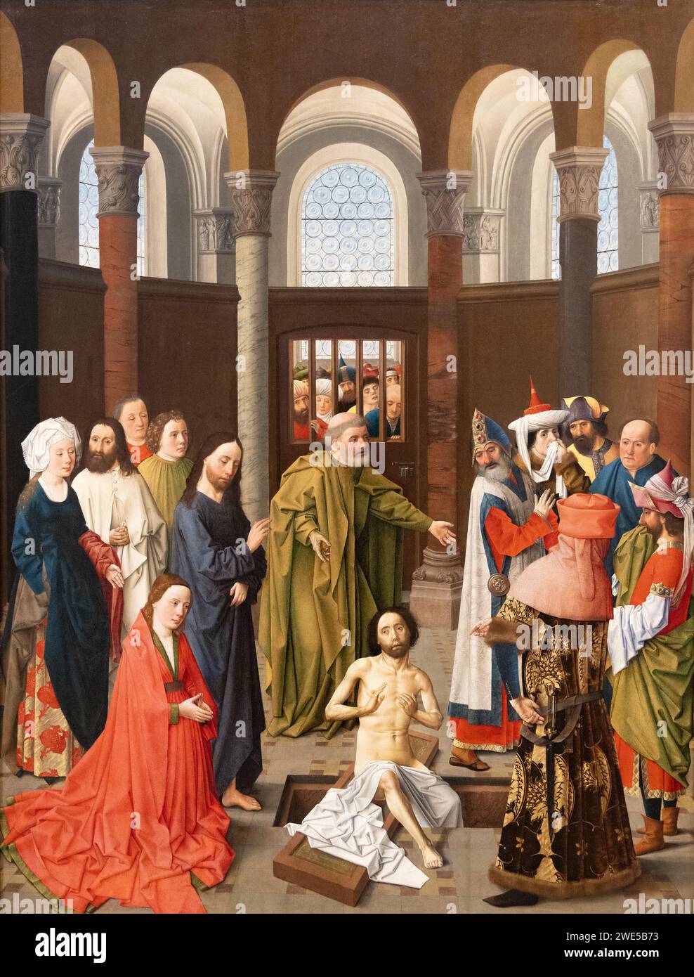 Albert van Ouwater Malerei, „die Erziehung des Lazarus“, um 1465, frühe niederländische Maler. Dies ist sein einziges vollständig zugeschriebenes Gemälde. c 1410-1475. Stockfoto