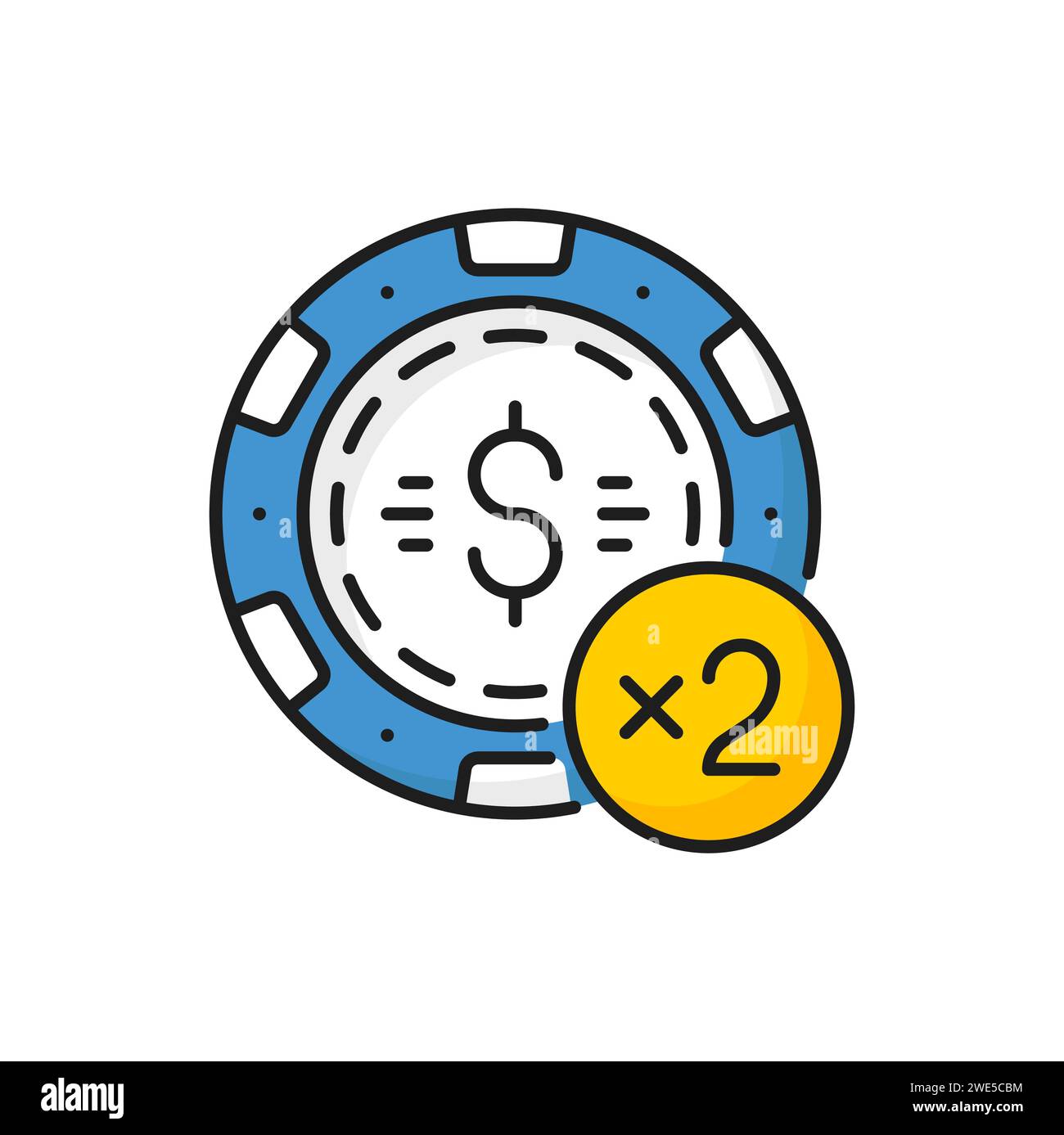 Casino-Chips für Poker oder Roulette multiplizieren sich auf zwei isolierten Farblinien. Vektor, der Geld im Casino spielt, Poker-Chip. Wetten-Token für Glücksspiele Stock Vektor