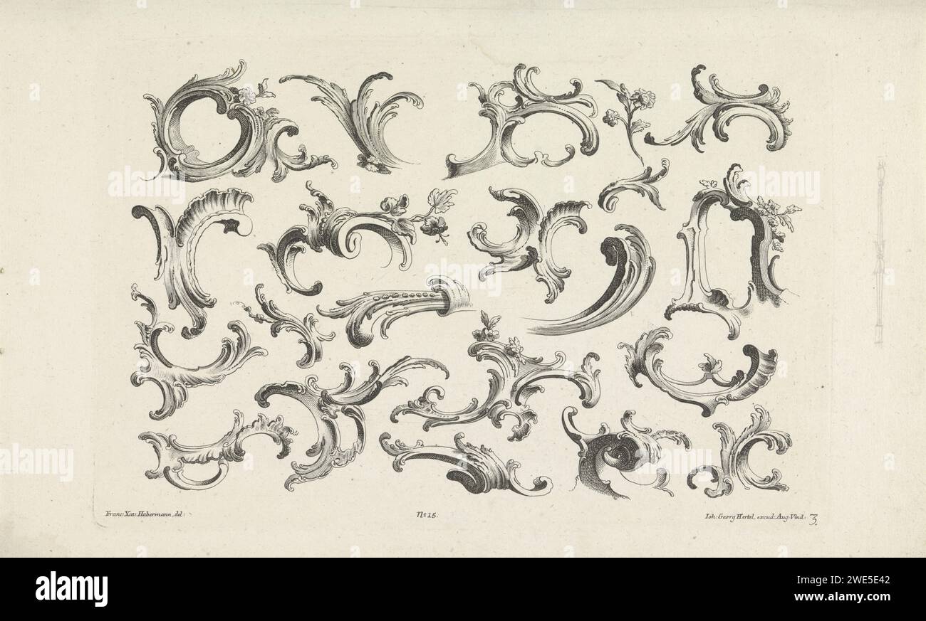 Rocailles, Anonym, nach Franz Xaver Habermann, 1731 - 1775 Druck Rocaille Ornamente. Veröffentlichungsnummer 15. Augsburger Papierätzung Rocaille Ornament Stockfoto