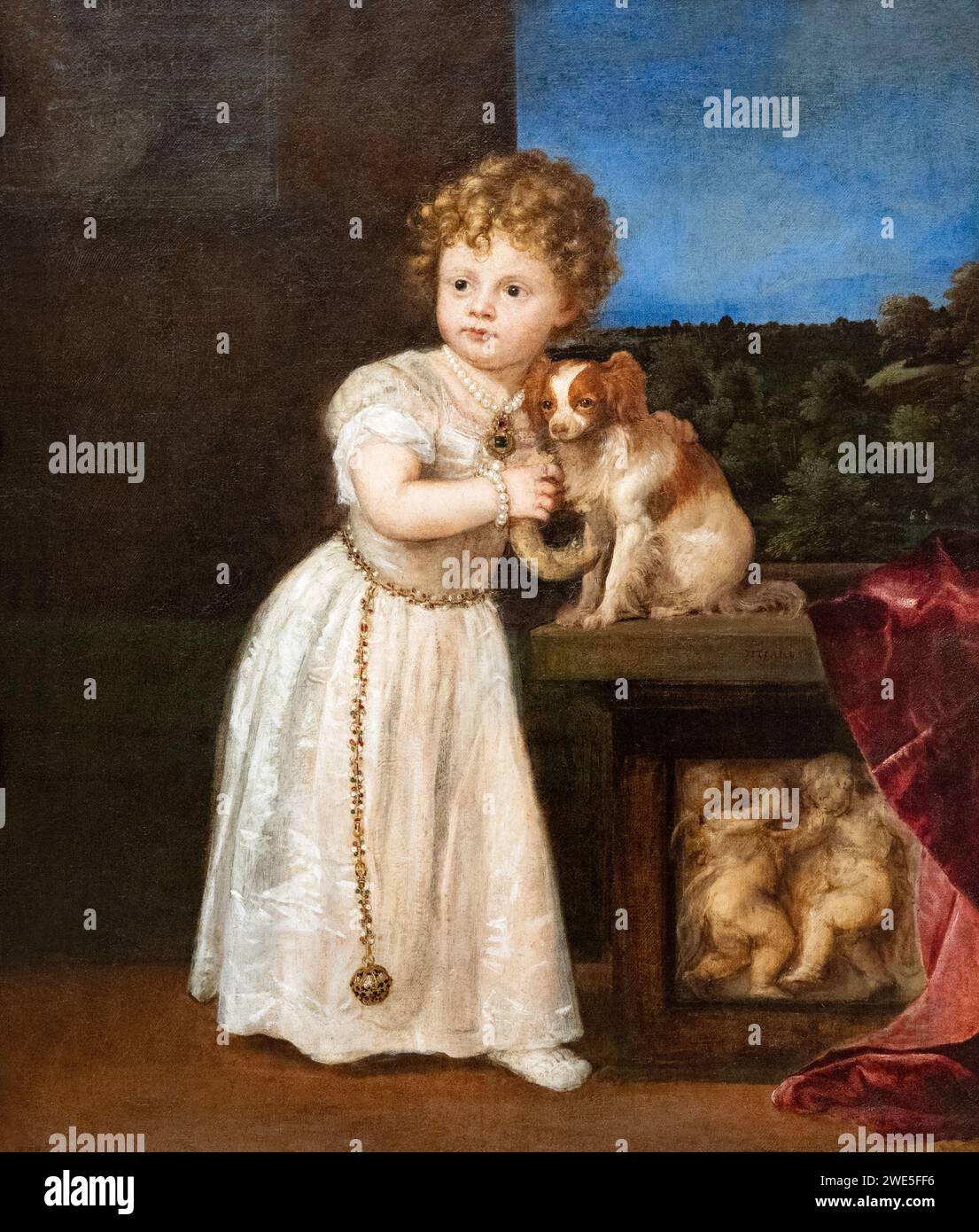 Tizianische Malerei; 'Clarissa Strozzi im Alter von zwei Jahren', 1542; italienisches Renaissanceporträt, eines der frühesten Porträts eines Kindes. 16. Jahrhundert. Stockfoto