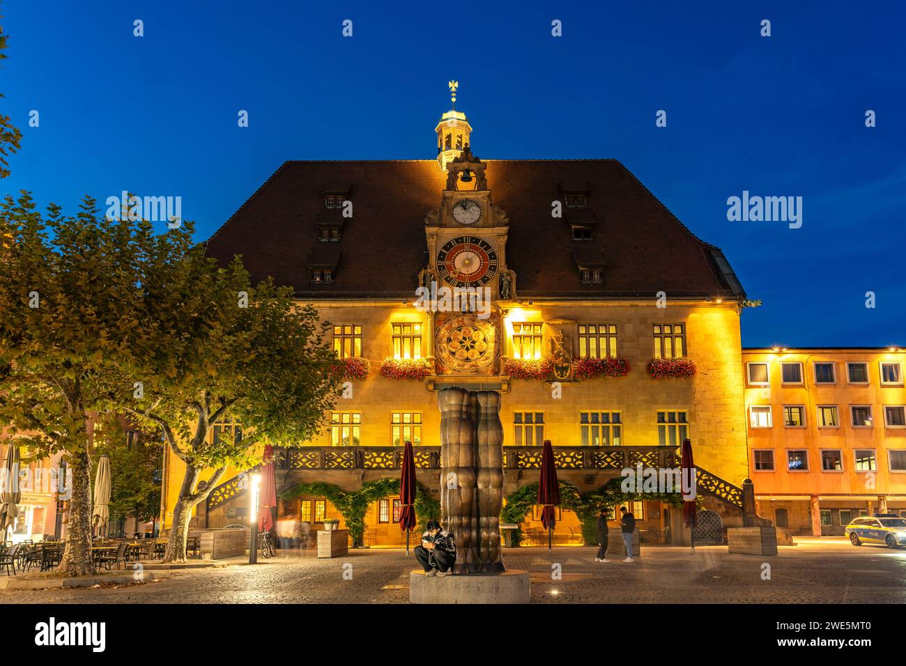 Das Rathaus in Heilbronn in der Abenddämmerung, Baden-Württemberg Stockfoto