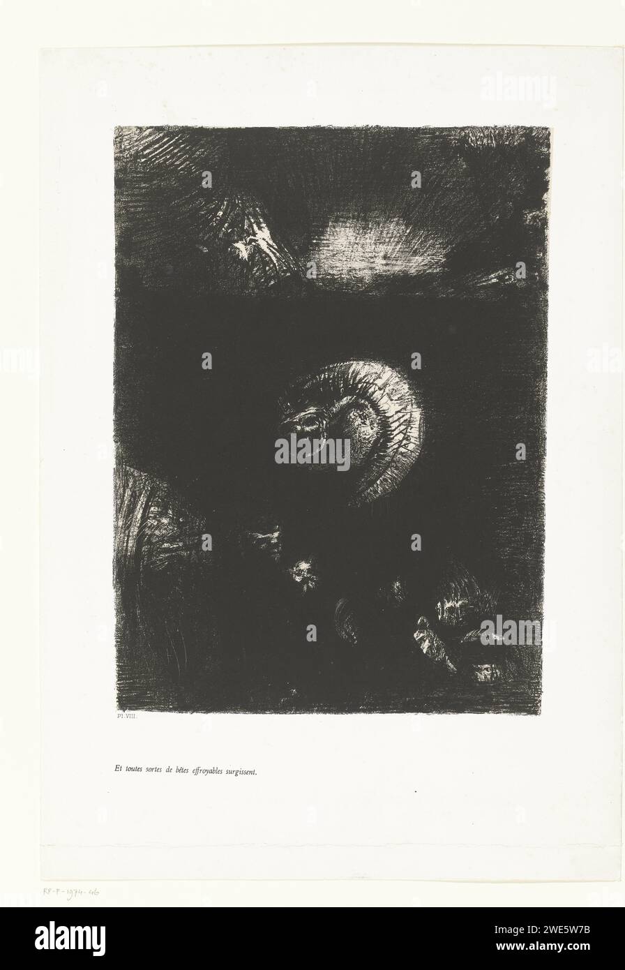 Und alle Arten von schrecklichen Tieren erschienen, Odilon Redon, 1888 bedruckte monströse Wesen in der Nacht. Achte Auflage von zehn aus der ersten Bilderserie für Gustave Flauberts die Versuchung des Heiligen Antonius. Druckerei: Franziseprinter: ParisVerlag: Brüssel. Versuchungen von St.. Antonius Abt. Fabelhafte Tiere (manchmal fälschlicherweise „Grotesken“ genannt); „Mostri“ (Ripa) Stockfoto