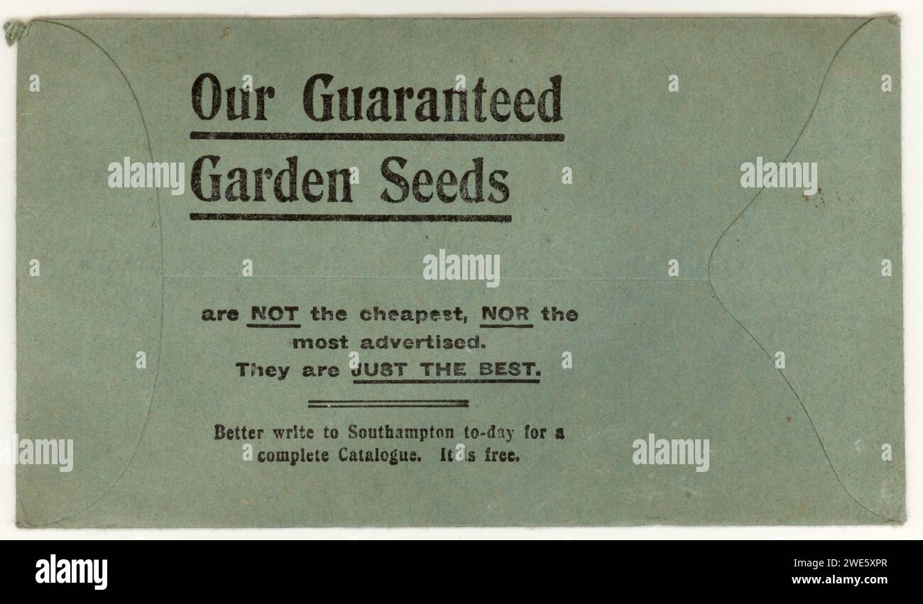 Rückseite des ursprünglichen Toogood's Seeds-Pakets aus den frühen 1900er Jahren, Brachycome, Samenmann von König George V. (und dem verstorbenen Edward) Stockfoto