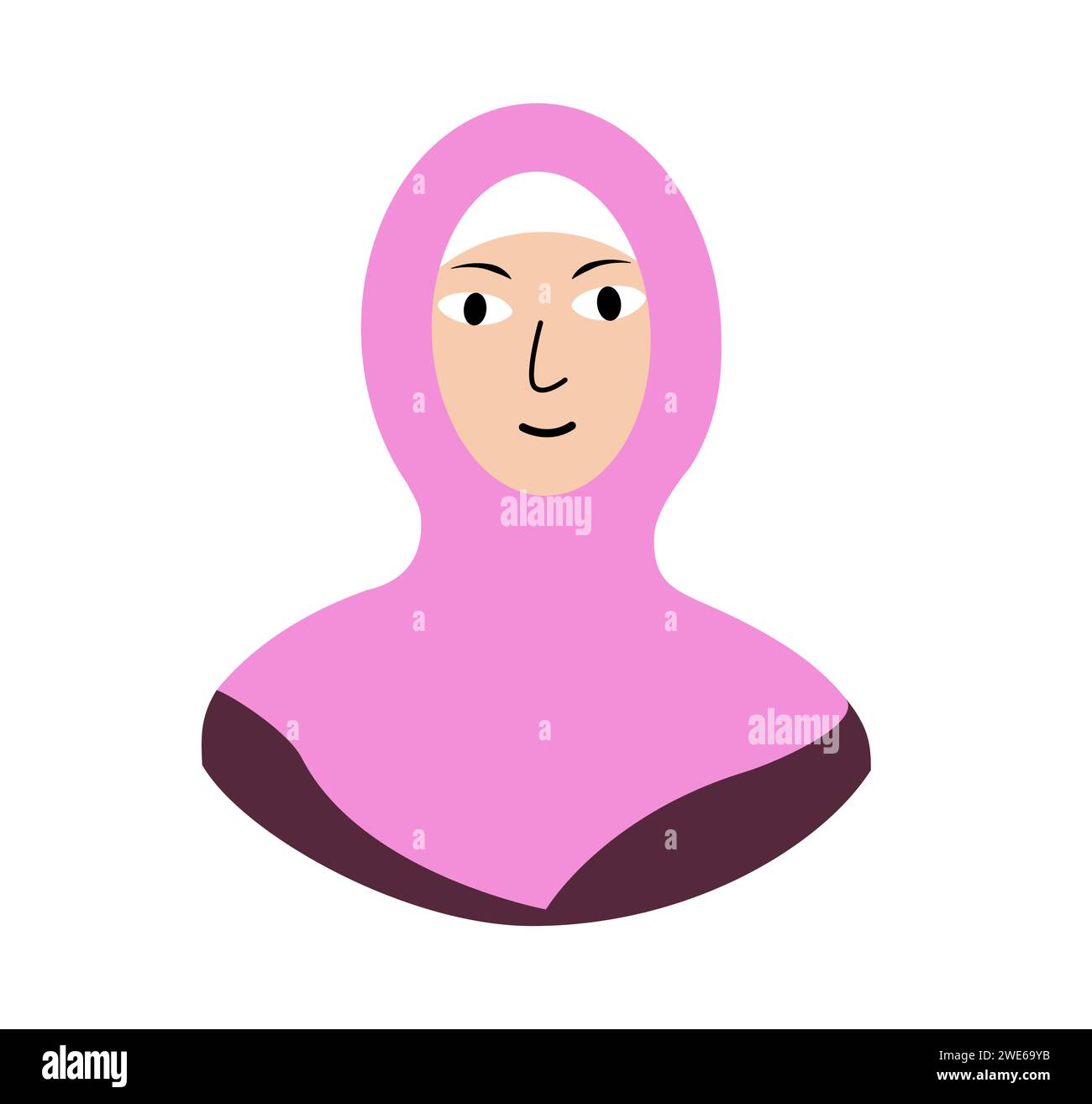 Vorderporträt einer hübschen muslimischen Frau im Hijab. Flacher Avatar. Buntes Symbol der Person. Stock Vektor