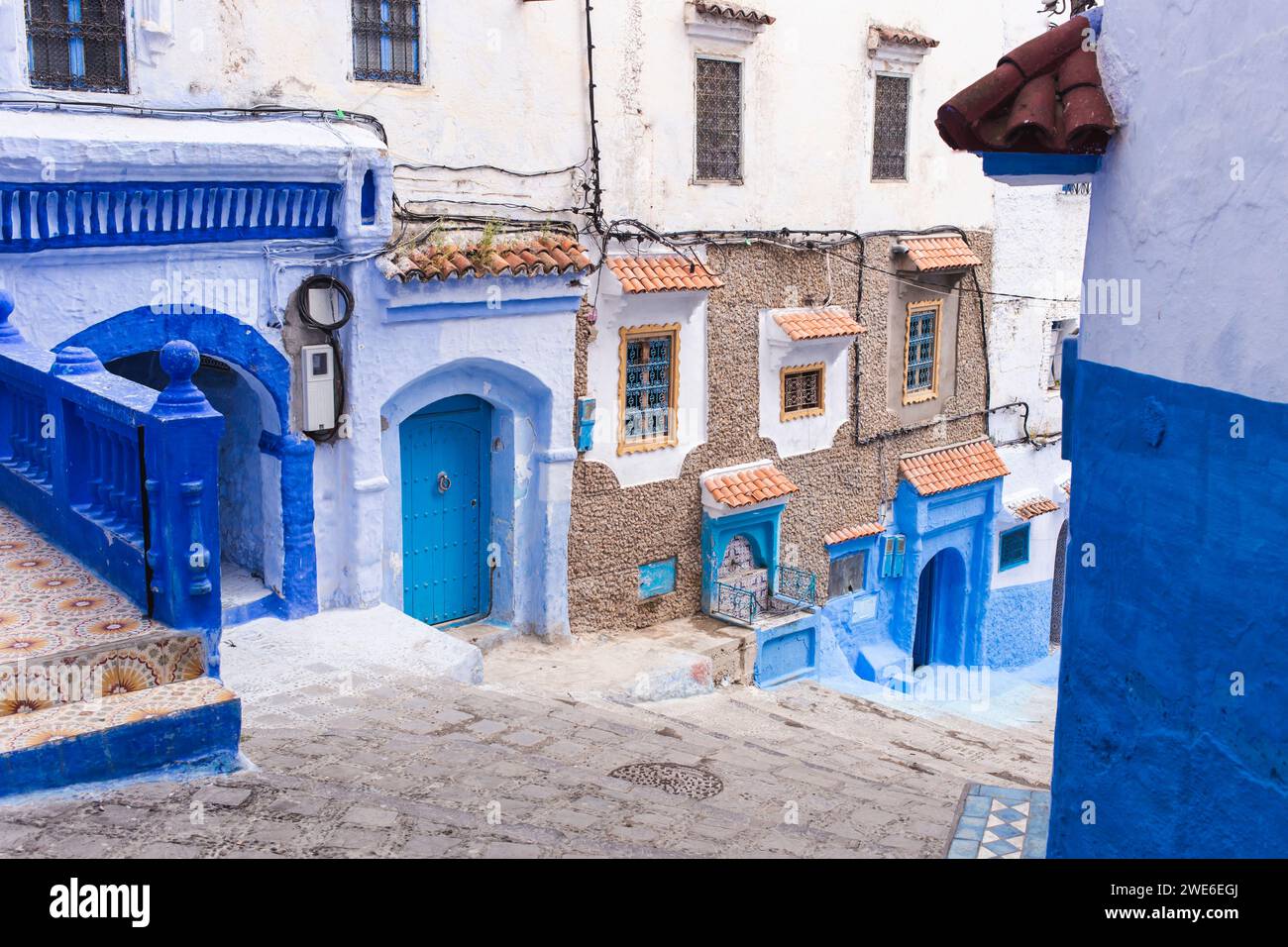 Blaue Häuser in Chefchaouen in Marokko, Afrika Stockfoto