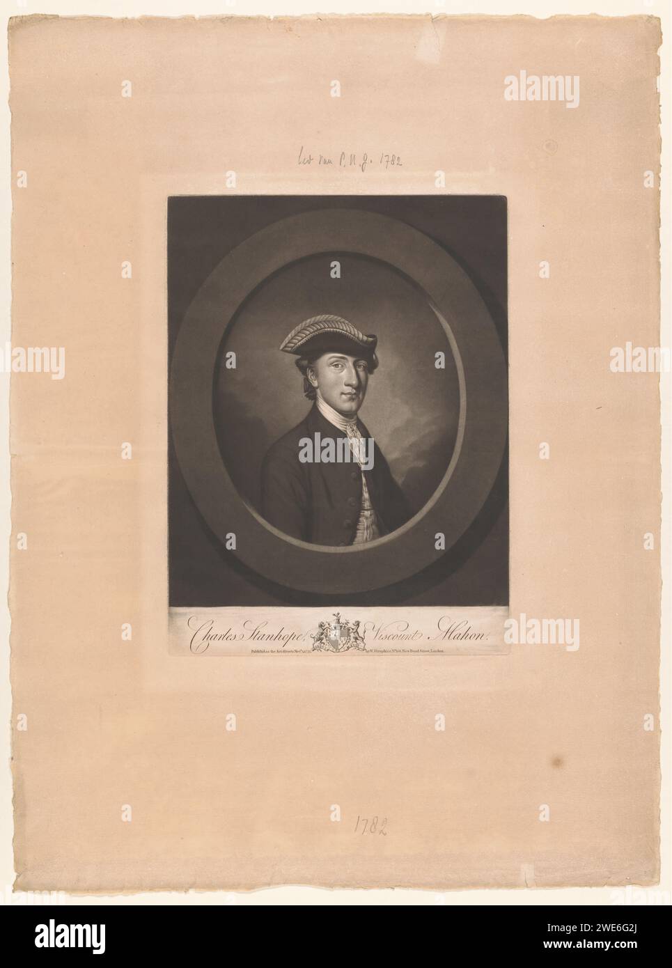 Portret van Charles Stanhope, Thomas Watson, nach Antoine Daniel Prudhomme, 1775 gedruckte Londoner Zeitung historische Personen Stockfoto
