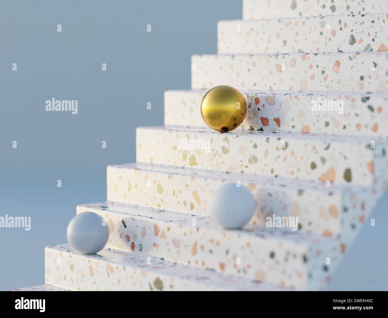3D-Darstellung von Terrazzo-Treppen mit Kugeln Stockfoto