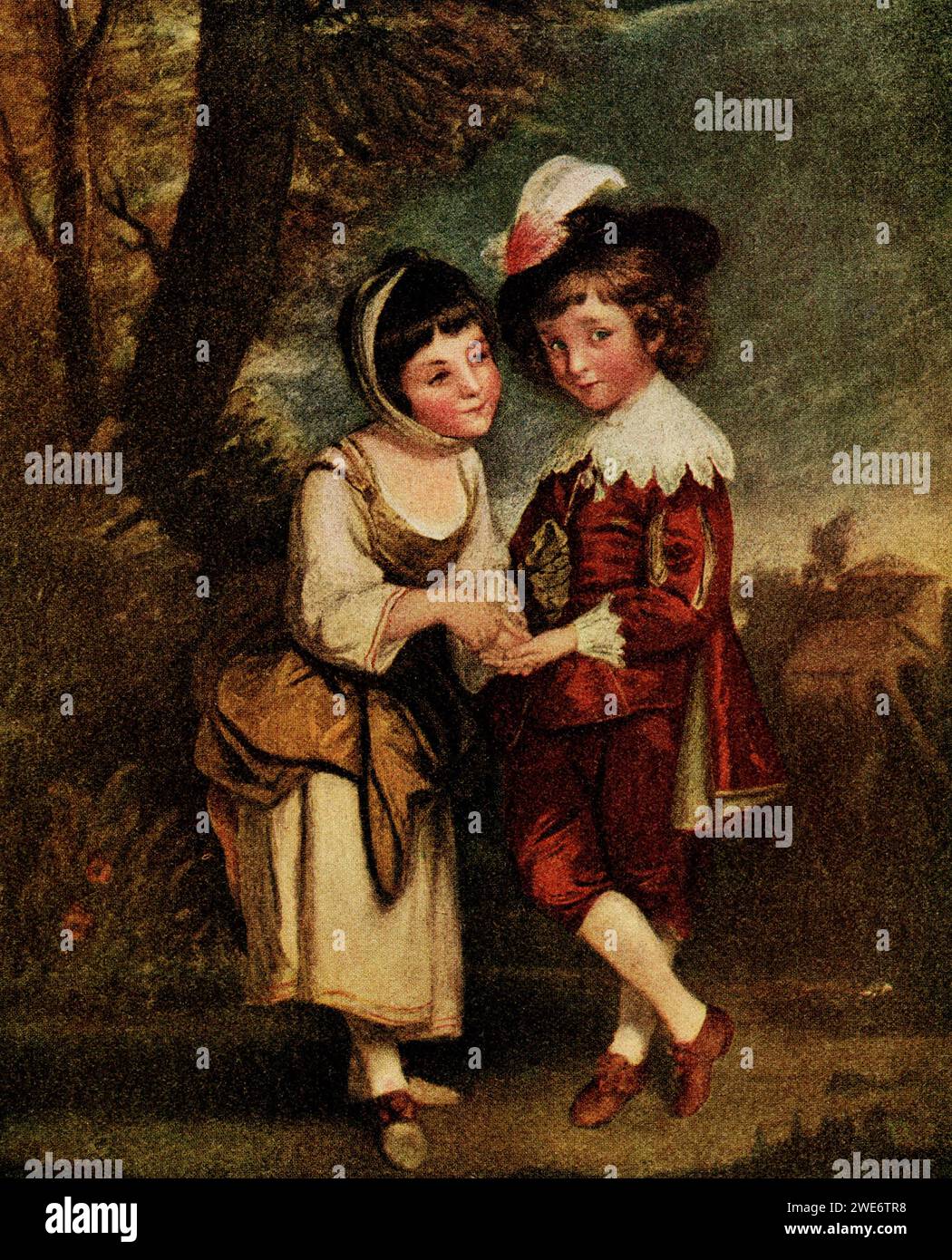 Hier ist das Gemälde The Young Fortune Teller des englischen Malers Sir Joshua Reynolds (1723–1792) zu sehen, der für seinen Stil bekannt ist, der anmutig in der Komposition und schön in der Färbung ist. Stockfoto