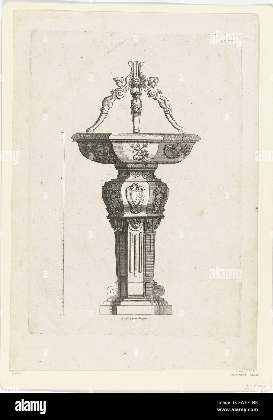 Doopvont, anonym, nach Hendrick de Keyser (I), ca. 1575 - 1629 Print Blad Twenty. Papierätzung Stockfoto