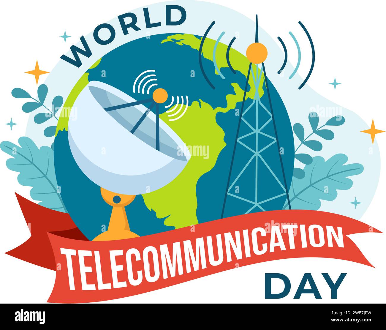 Welttag der Telekommunikation und Informationsgesellschaft Vektor-Illustration am 17. Mai mit Kommunikationsnetz quer durch die Erde Globe in flachem Hintergrund Stock Vektor