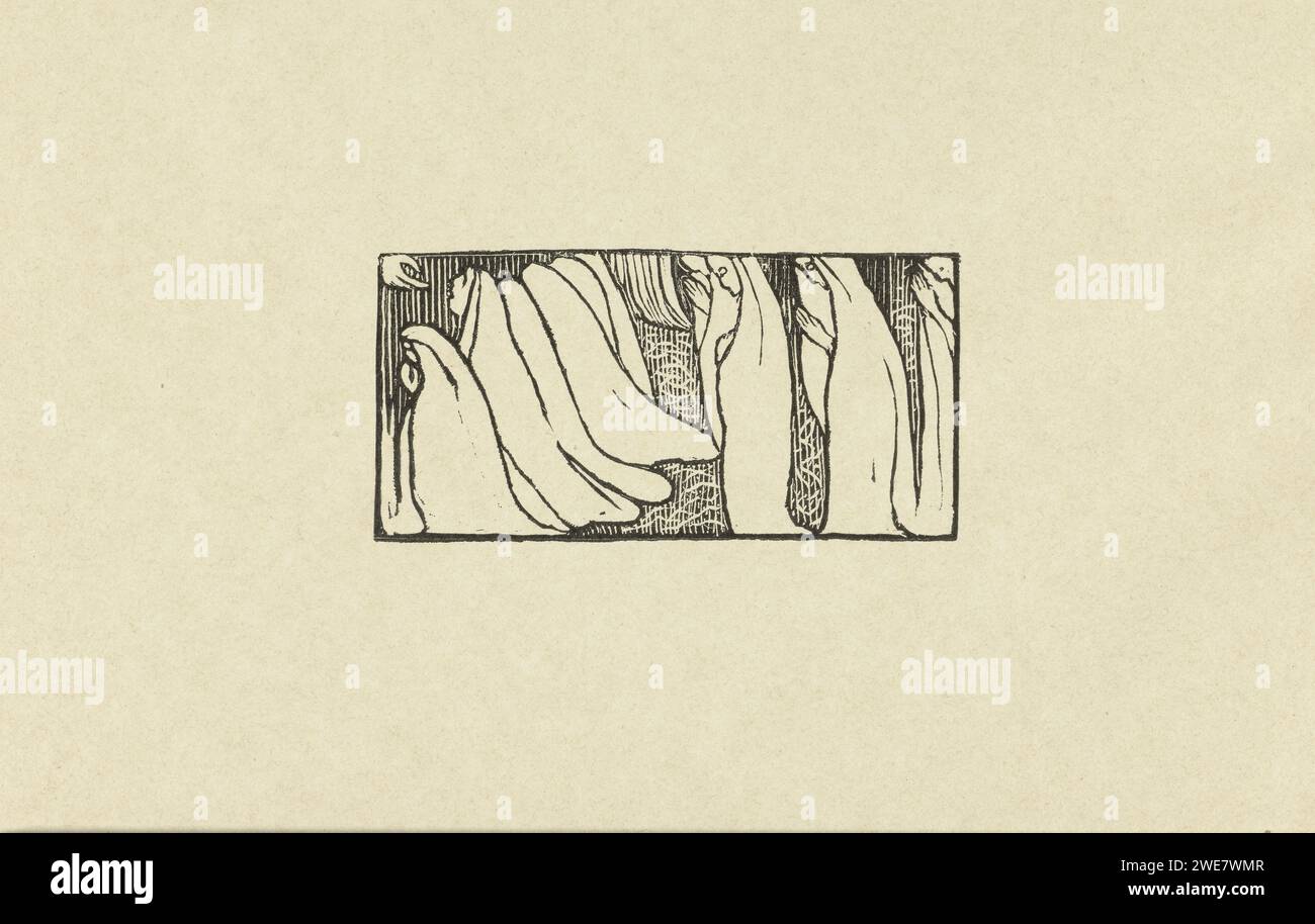 Illustration in Gedicht aus der Gedichtsammlung Sagesse von Paul Verlaine, Maurice Denis, 1895 gedruckte Illustration in Gedicht aus der Gedichtsammlung Sagesse von Paul Verlaine. Nonnen oder verschleierte Frauen beten und knien, links erscheint eine Hand. Druckerei: Franziskus: Parisprinter: Paris Paper Nonne(s). Hände gefaltet mit Fingern gestrickt Stockfoto