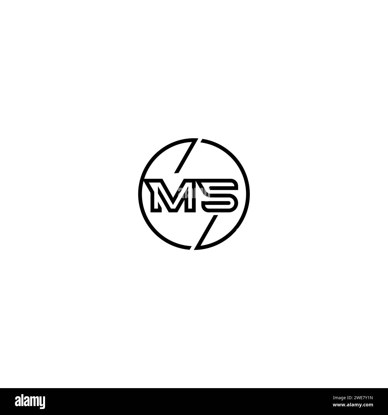 Ms Simple Outline Concept Logo und Kreis des ursprünglichen Designs schwarz-weiß Hintergrund Stock Vektor