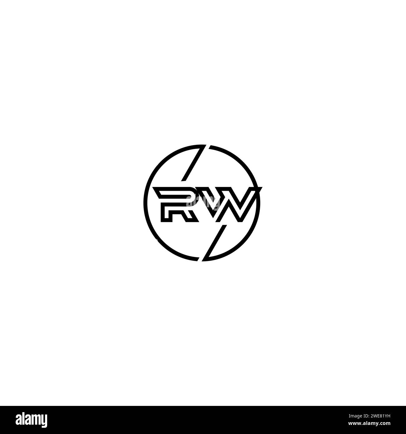 RW Simple Outline Concept Logo und Kreis des ursprünglichen Designs schwarz-weiß Hintergrund Stock Vektor