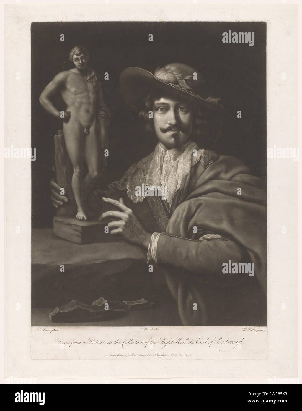 Portret van Francois Duquesnoy, William Pether, 1745–1794 gedruckte Londoner Zeitung historische Personen. Porträt, Selbstporträt des Bildhauers Stockfoto