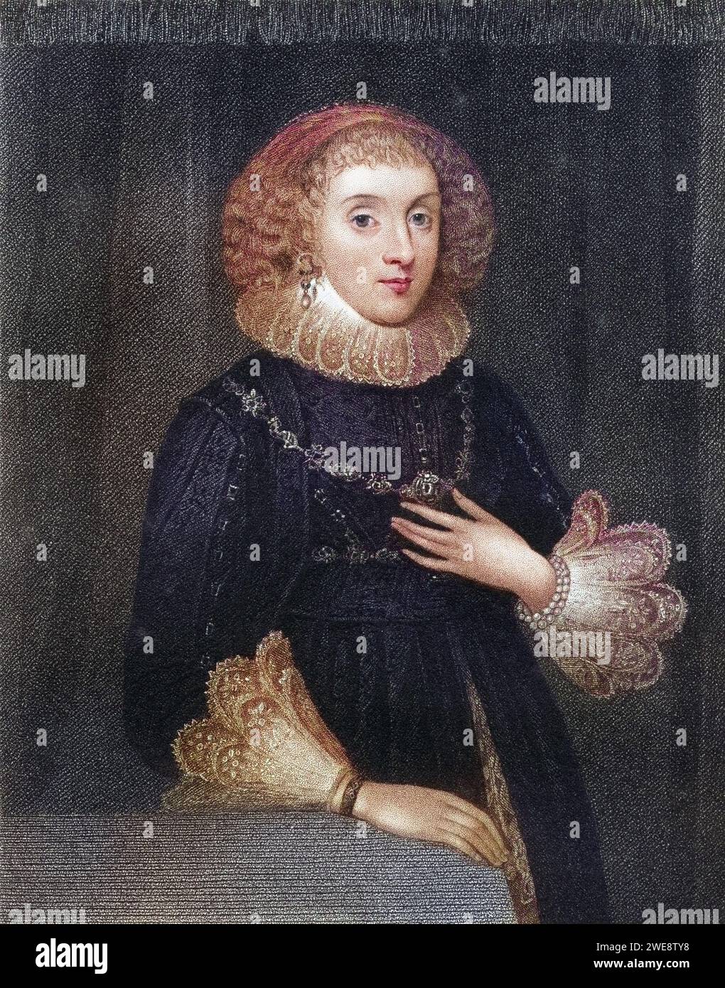 Mary Herbert Gräfin von Pembroke, geborene Mary Sidney, 1561-1621. Englische Kunstmäzenin und Übersetzerin. Aus dem Buch Lodges British Portraits, erschienen 1823., Historisch, digital restaurierte Reproduktion von einer Vorlage aus dem 19. Jahrhundert, Datum nicht angegeben Stockfoto