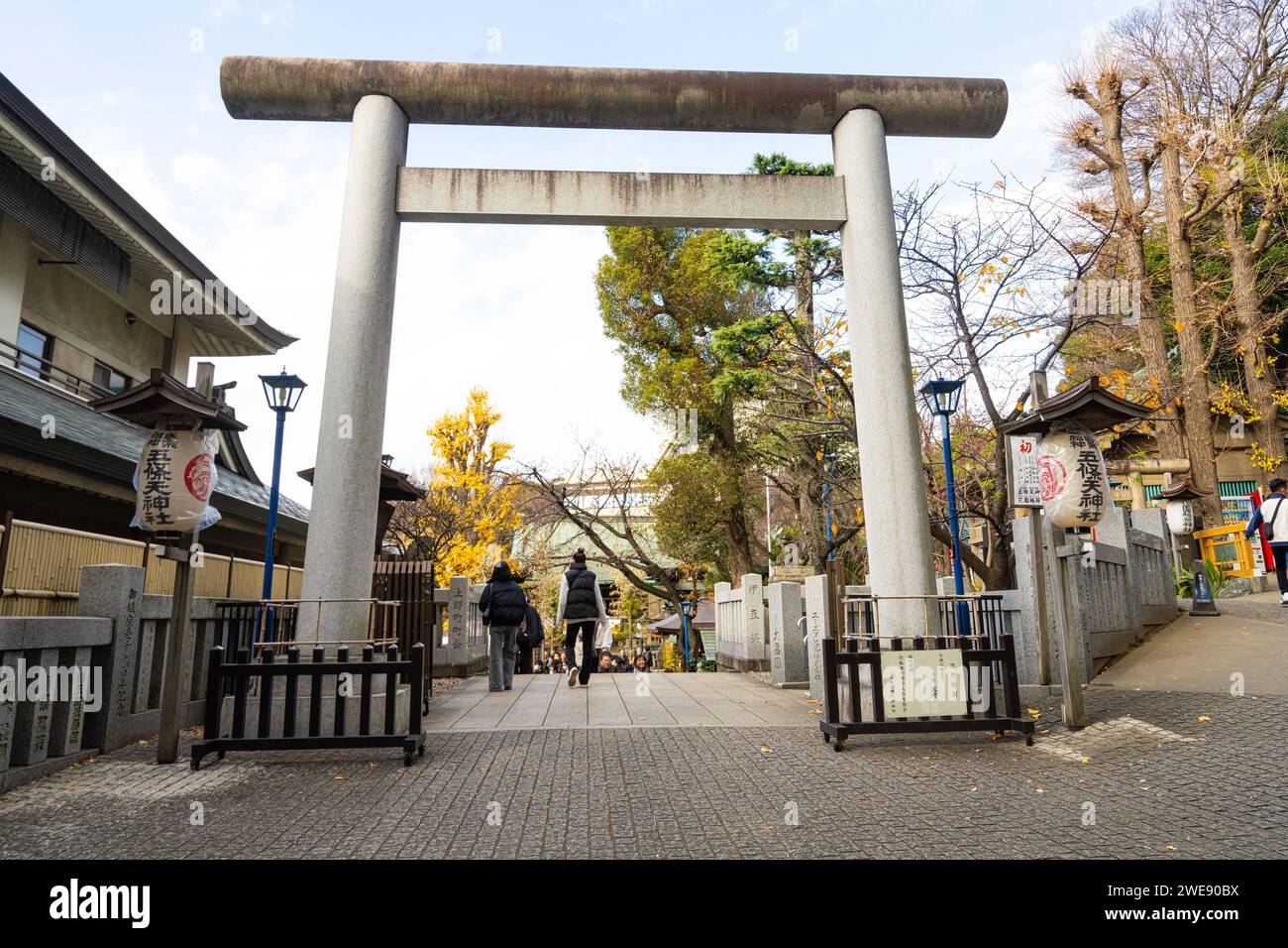 Tokio, Japan. Januar 2024. Außenansicht der Torii-Tore am Gojoten-Schrein Shinto-Tempel im Ueno Park im Stadtzentrum Stockfoto