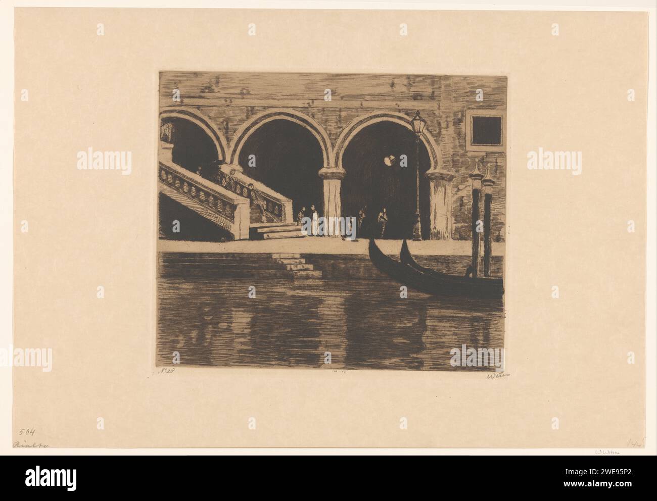 Blick auf die Treppe zur Ponte di Rialto in Venedig, Willem Witsen, ca. 1914 - ca. 1919 Drucken Amsterdam Papier Gravieren Kanäle, Wasser (in der Stadt). Schräge Straße; Straße mit Stufen oder Treppen. quay Rialtobrug Stockfoto