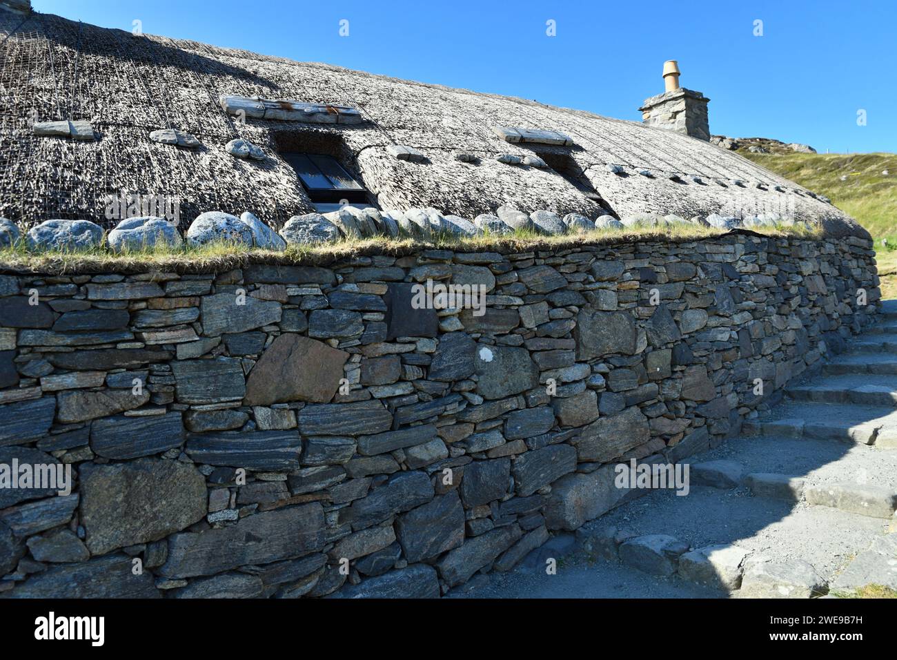 Na Geàrrannan Blackhouse Village in der Nähe von Carloway, Isle of Lewis, Schottland Stockfoto